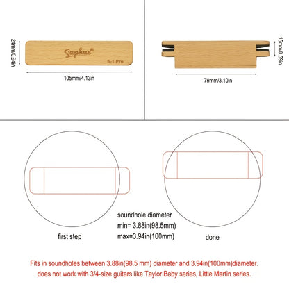 Saphue S1-Pro Professional Acoustic Guitar Pickup with Volume/Tone Control - Beech Wood Soundhole Magnet, Alnico V Magnet, 6.35mm Jack Output, Passive Sound System for Piezoelectric-like Performance, Compatible with Acoustic Guitars (No /Electronics