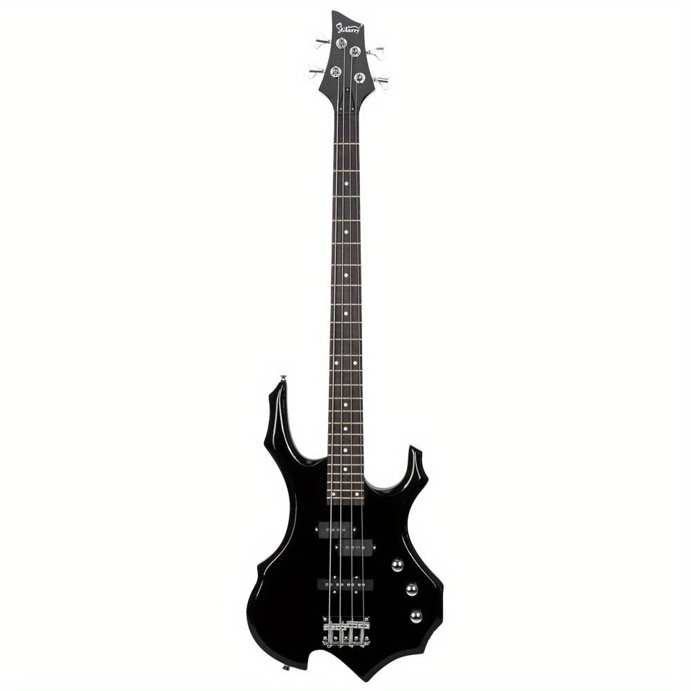 Electric Bass Guitar, Obsidian, Full Size, LEADZM, Burning, Fire for Lessons and Practice