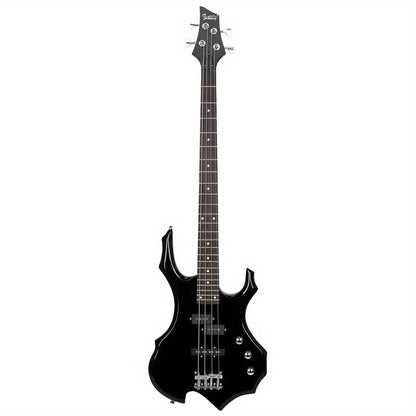 Electric Bass Guitar, Obsidian, Full Size, LEADZM, Burning, Fire for Lessons and Practice