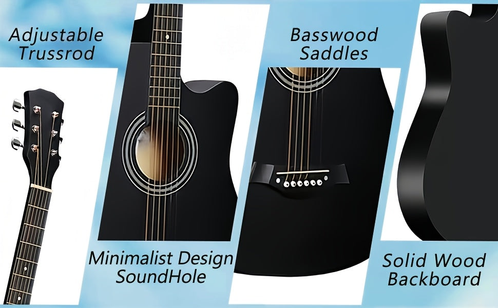 [Christmas Halloween Gift] 38 Inch Acoustic Guitar Starter Kit Lightweight Guitar Durable Guitar/ Stable Tuning With Bag, Picks & Spare Strings, The Ultimate Gift For Birthdays, Holidays, Parties, Christmas & Halloween, Durable Portable, Great For Student