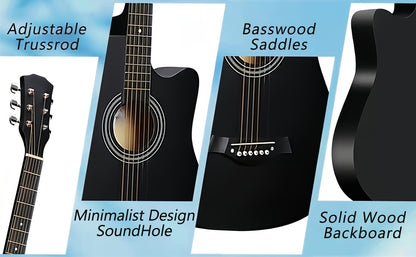 [Christmas Halloween Gift] 38 Inch Acoustic Guitar Starter Kit Lightweight Guitar Durable Guitar/ Stable Tuning With Bag, Picks & Spare Strings, The Ultimate Gift For Birthdays, Holidays, Parties, Christmas & Halloween, Durable Portable, Great For Student