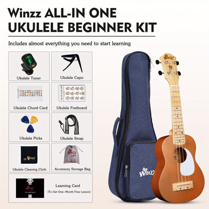 Soprano Ukulele, Portable, 21 Inch, WINZZ, TG-U2, Inch for Lessons and Practice