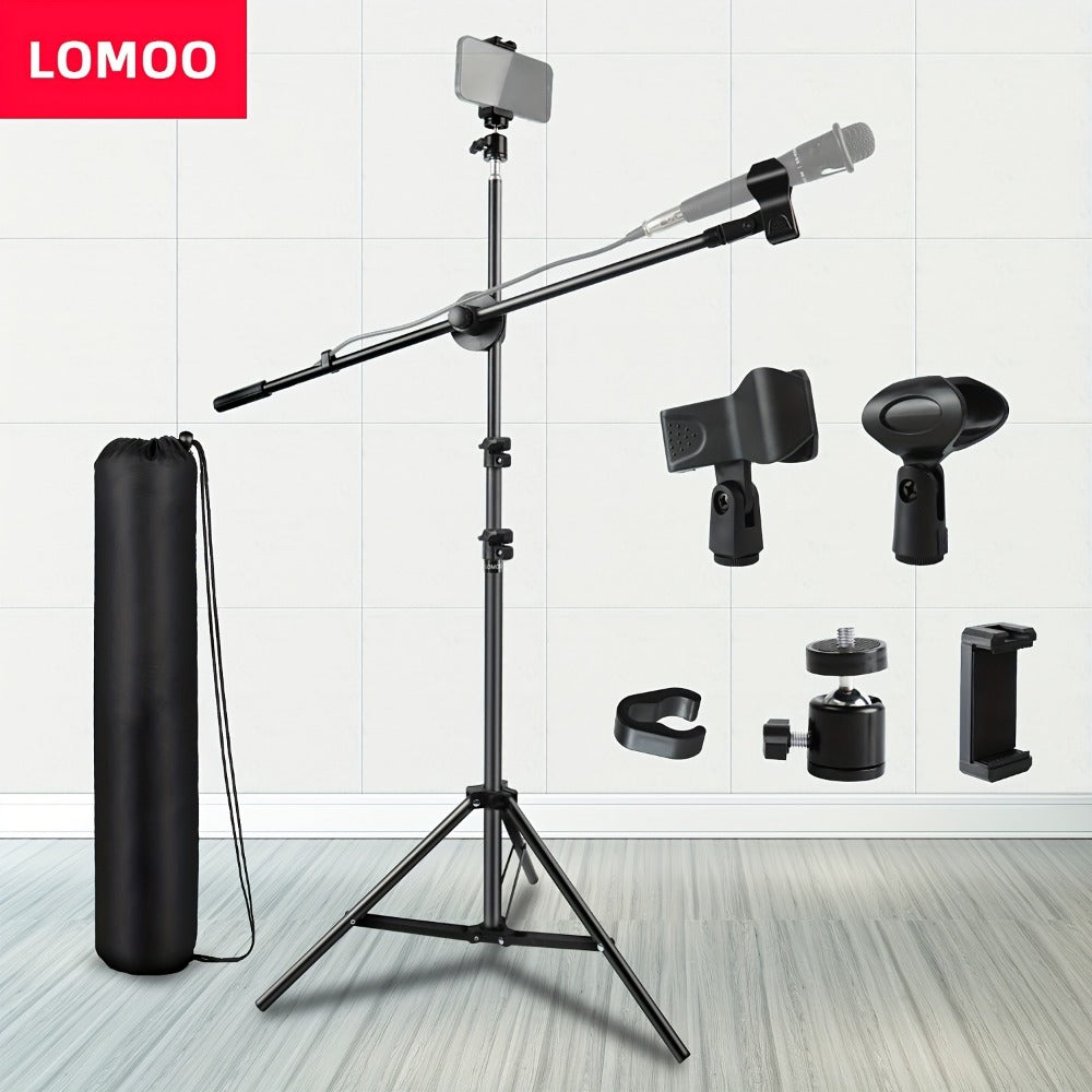 Microphone Boom Stand with 360-Degree Ball Head, XLR Port and Dual Clips