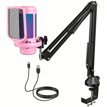 RGB USB Condenser Microphone Kit with Boom Arm, Shock Mount and Pop Filter