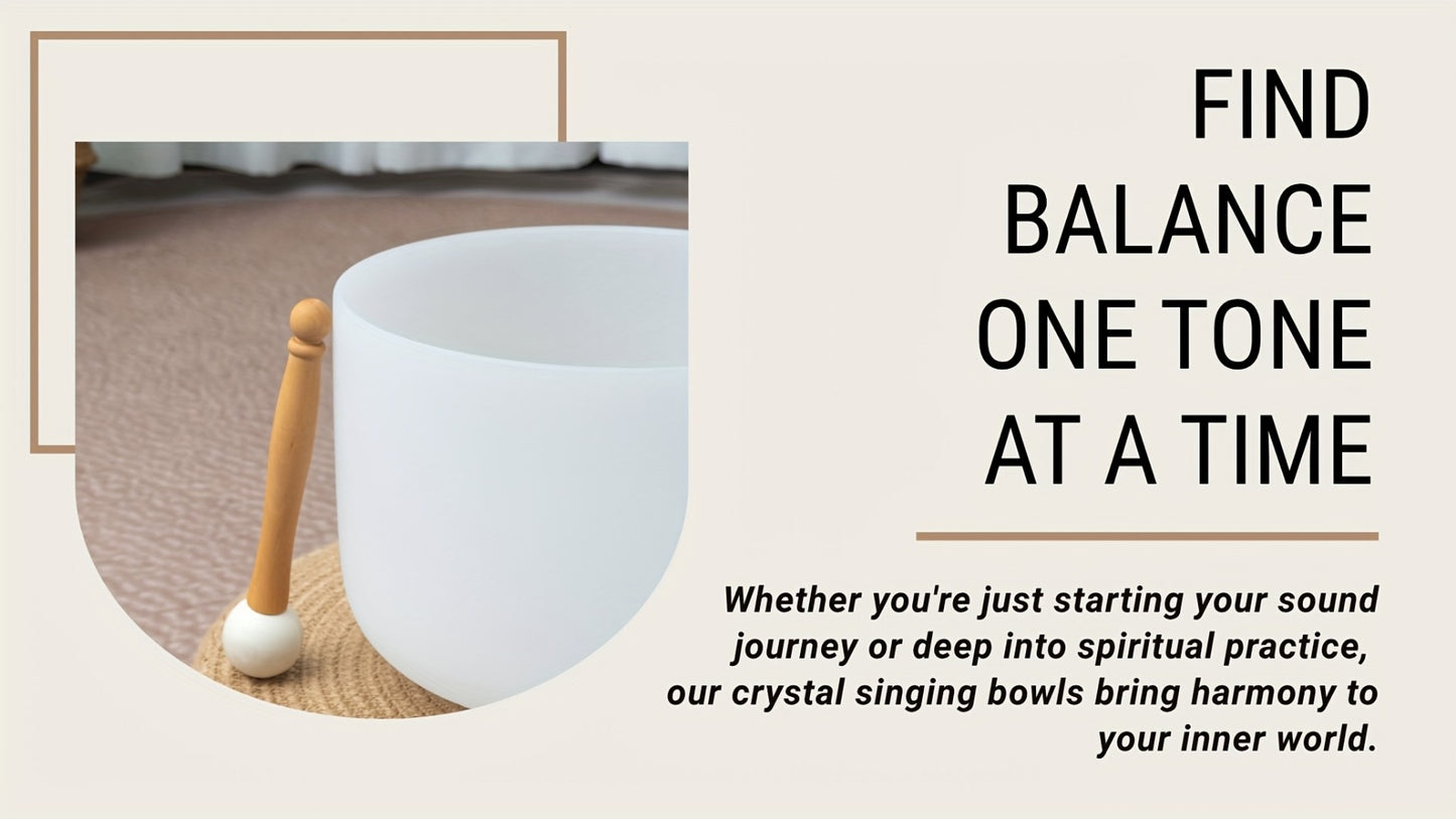 Quartz Crystal Singing Bowl, 8-Inch White Sound Bowl with Mallet