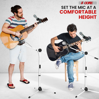 5 Core Microphone Stand Floor 2 Mic Clips Universal Height Adjustable 63" Dual Tripod Mic Stands w Telescoping Boom Arm Foldable Portable
