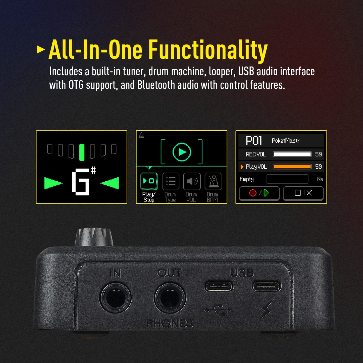 SONICAKE Pocket Master Guitar Modeling IR Cabinets Simulation Multi-Effects(English Version with 1pc Belt Clip)