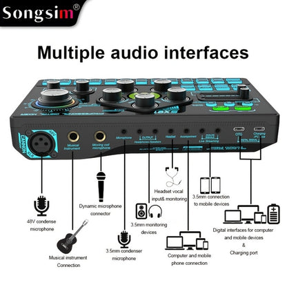 Audio Mixer, RGB, USB, Professional, Console for Live Sound for Home Practice, Rehearsal