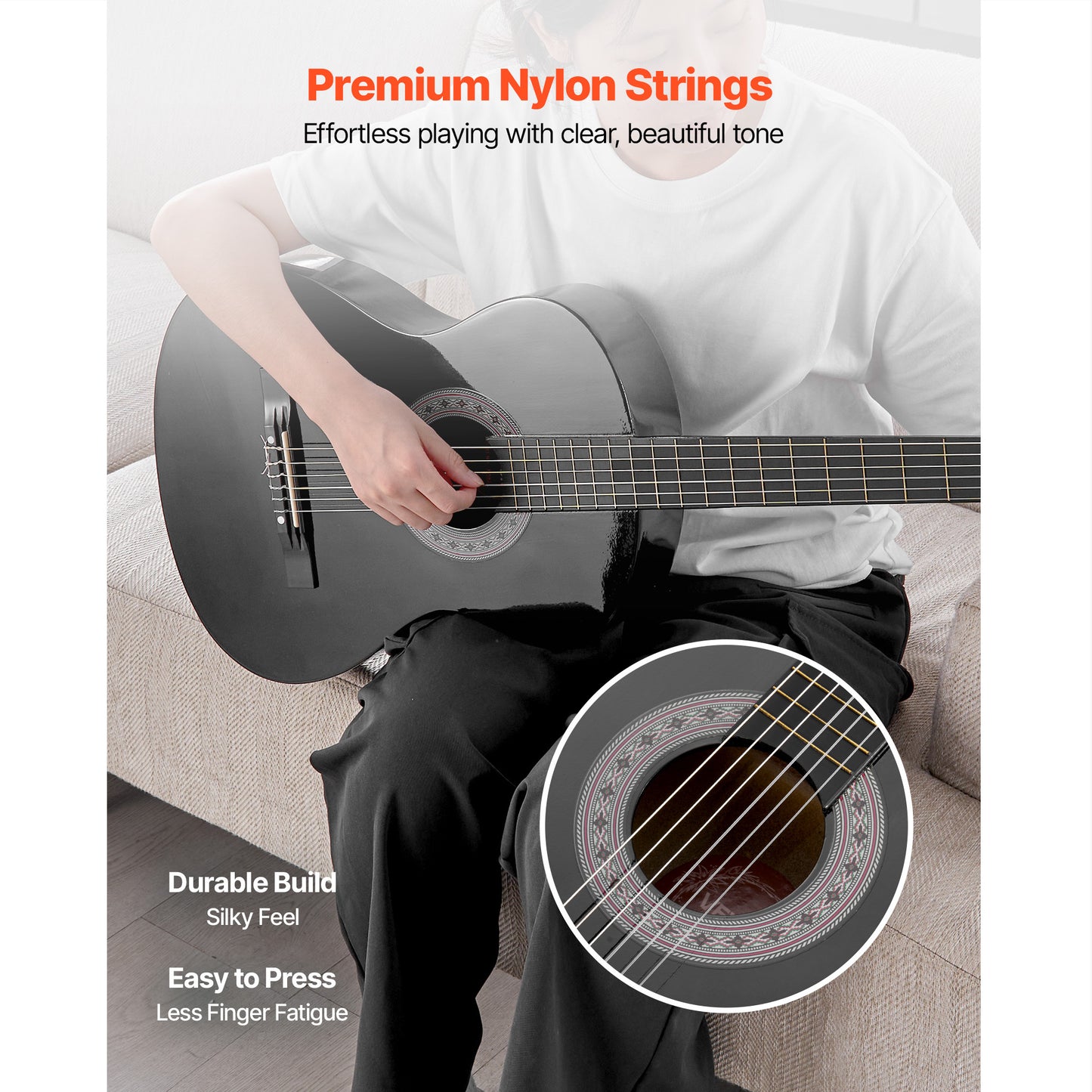 VEVOR Classical Guitar 38 in Guitar Beginner Starter Kit Nylon Strings Black/Natural Color/Blue/Pink/Sunrise Color
