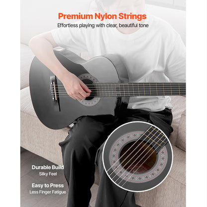 VEVOR Classical Guitar 38 in Guitar Beginner Starter Kit Nylon Strings Black/Natural Color/Blue/Pink/Sunrise Color