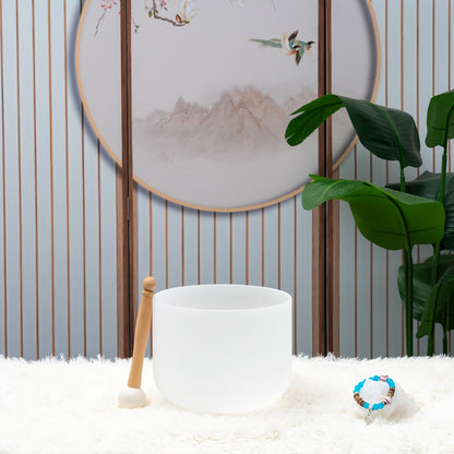 Quartz Crystal Singing Bowl, 8-Inch White Sound Bowl with Mallet
