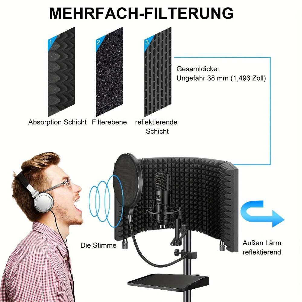 Microphone Isolation Shield, Condenser for Reducing Nearby Room Reflections Around A