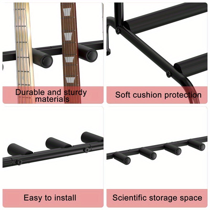 The Guitar Stand Holds Up to 5 Guitars in A Sturdy Metal Frame with Soft Protection and Non-slip Pedals for Home/ Studio Use