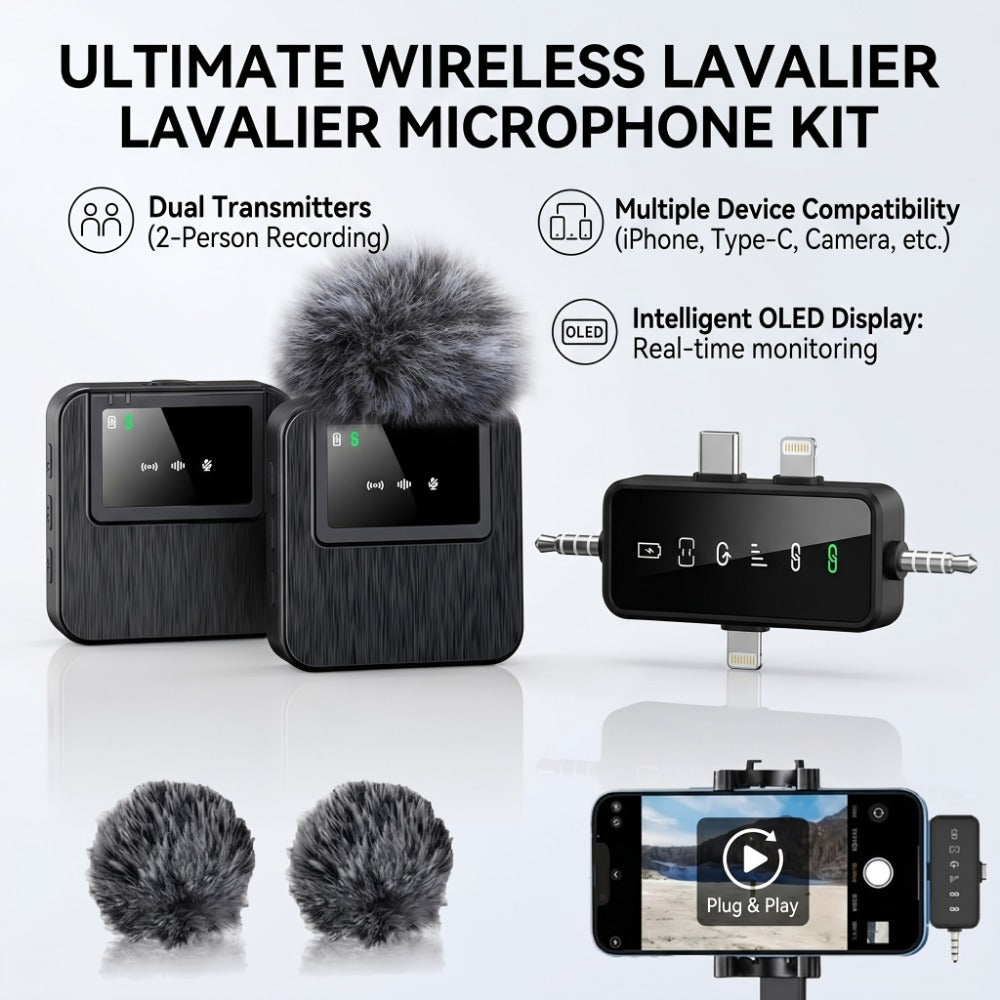 Recording Microphone, Wireless, Portable, Lavalier for Recording and Streaming