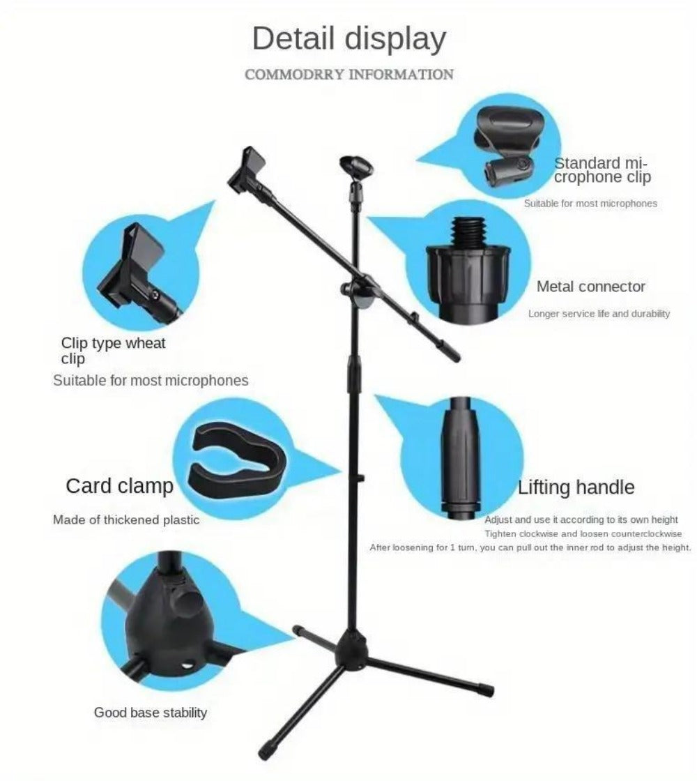 Adjustable Tripod Microphone Boom Stand for Studio, Podcast and Stage
