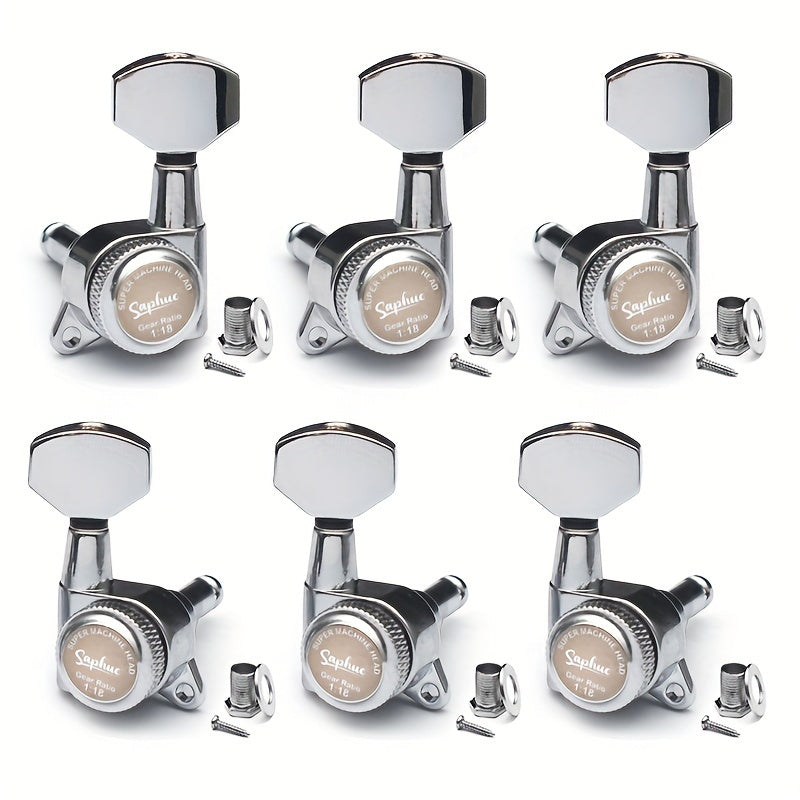 SAPHUE 6pcs Premium Guitar Locking Tuners - 1:18 Gear Ratio, Sealed Lubrication, Hexagonal Handle - Perfect for Electric, Folk And Acoustic Guitars - Available in Black, Golden, Chrome
