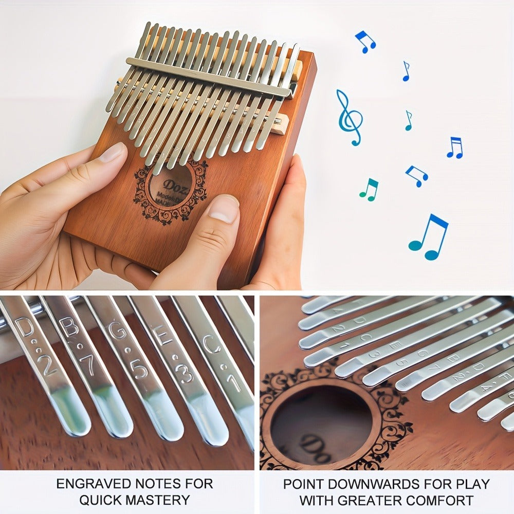 17-Key Vintage Kalimba Thumb Piano with Learning Guide and Tuning Hammer
