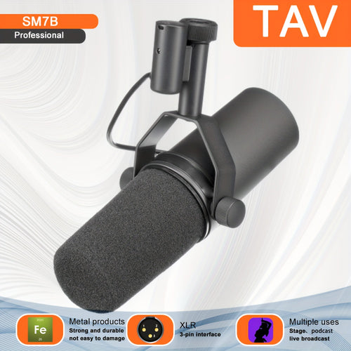 Professional SM7B Dynamic Microphone for Studio Recording Podcasting Gaming Streaming Rugged Construction Warm Vocals Wide Frequency Range Air Suspension Shock Isolation Streaming Audio Gear Durable Construction Microphone for Recording
