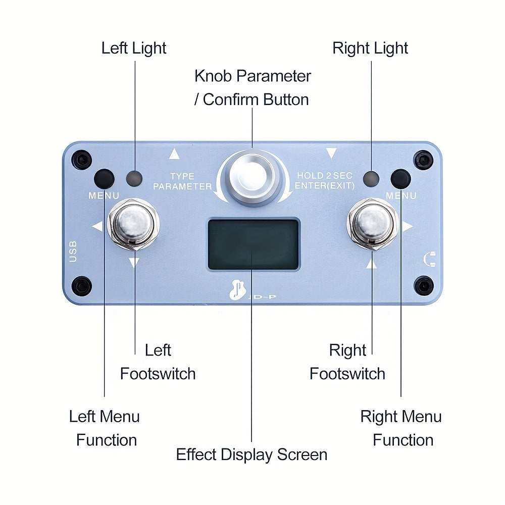 Guitar Effects Pedal, Rechargeable, Compact for Electric Guitar Or Bass Tone Shaping