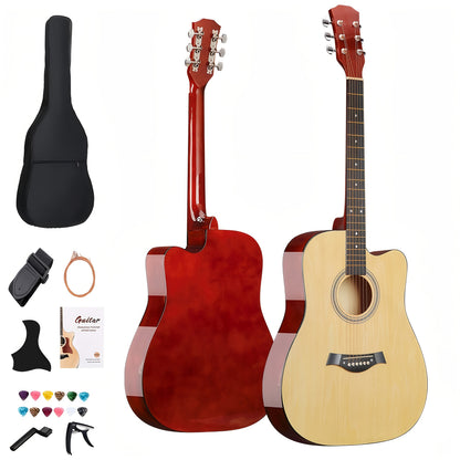 This Is a Comprehensive Acoustic Guitar Designed for Novice Players, Measuring 41 Inches. It Is Ideal for Those Starting Out And Comes with Essential Additions Like Guitar Strings, a Carrying Bag, a Pick