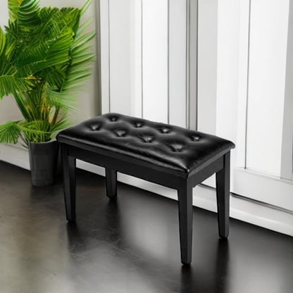 Bonnlo Wooden Double/ Duet Piano Bench with Storage and Thick Cushion Faux Leather Padded Piano Stool Artist Duet Seat- Black/ Brown Piano Chair