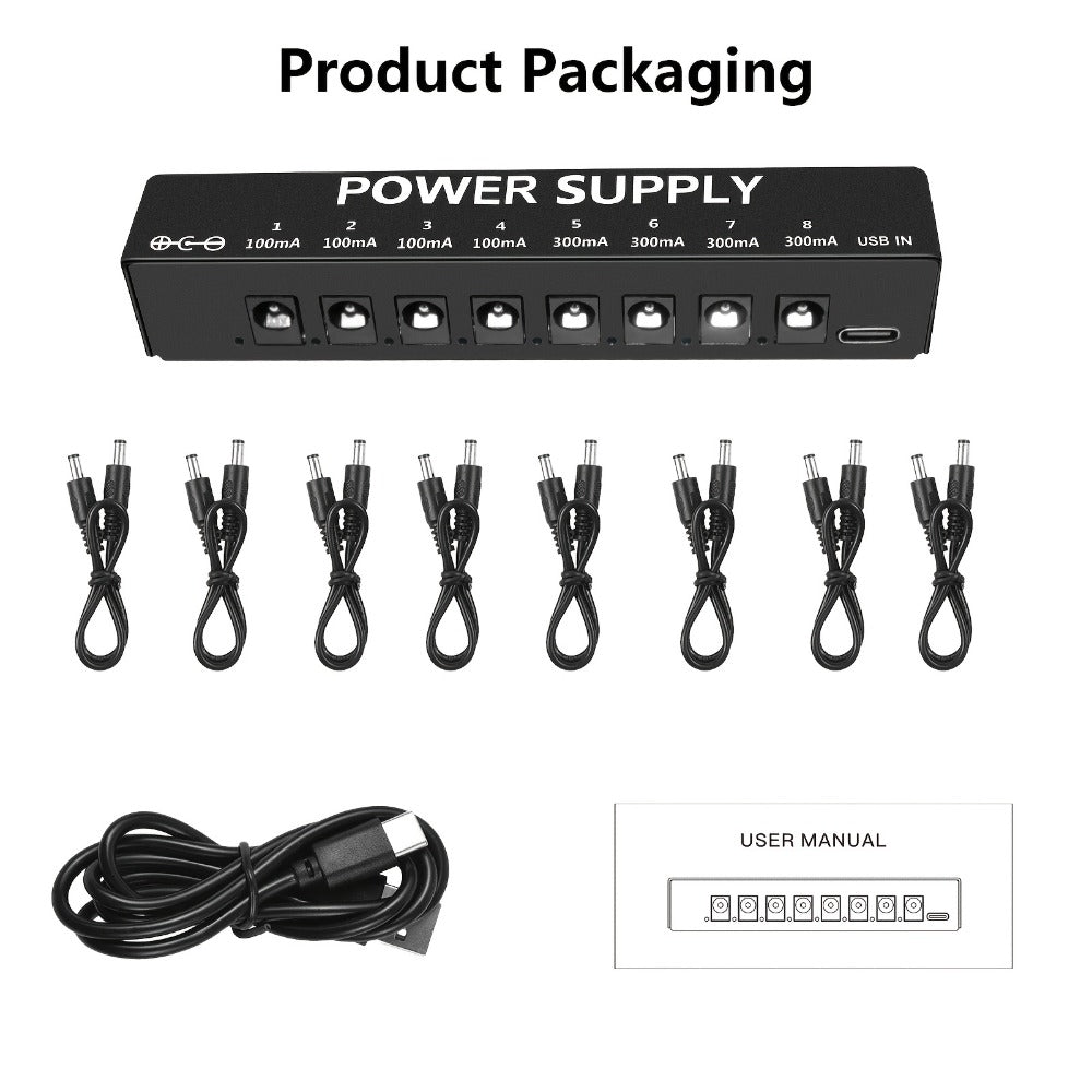 Guitar Pedal Power Supply, Portable, USB-C, USB, Effects for Powering Guitar Effects