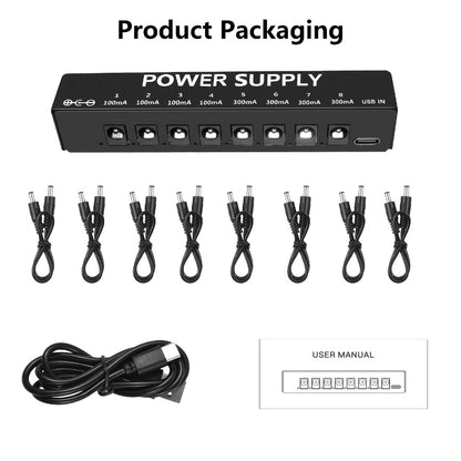 Guitar Pedal Power Supply, Portable, USB-C, USB, Effects for Powering Guitar Effects