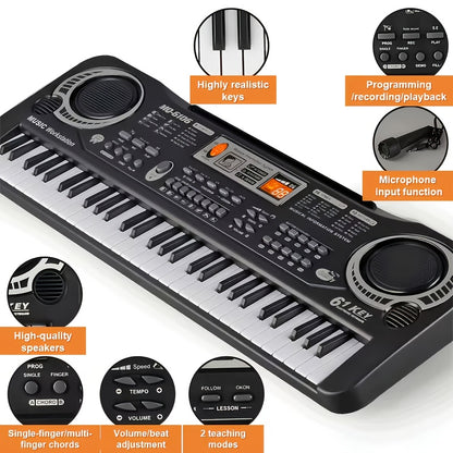 61-key Portable Electronic Organ - 16 Tones, 10 Rhythms, Microphone, Free Sheet Music Included, USB Power Supply (no Battery Required) - The Perfect Educational Christmas And Birthday Gift for Beginners And Children