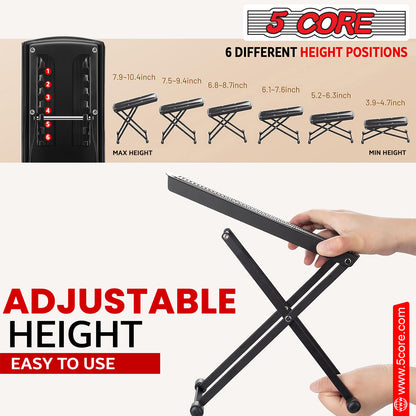5 Core Guitar Foot Stool Height Adjustable Folding Leg Rest Portable Classical Footrest