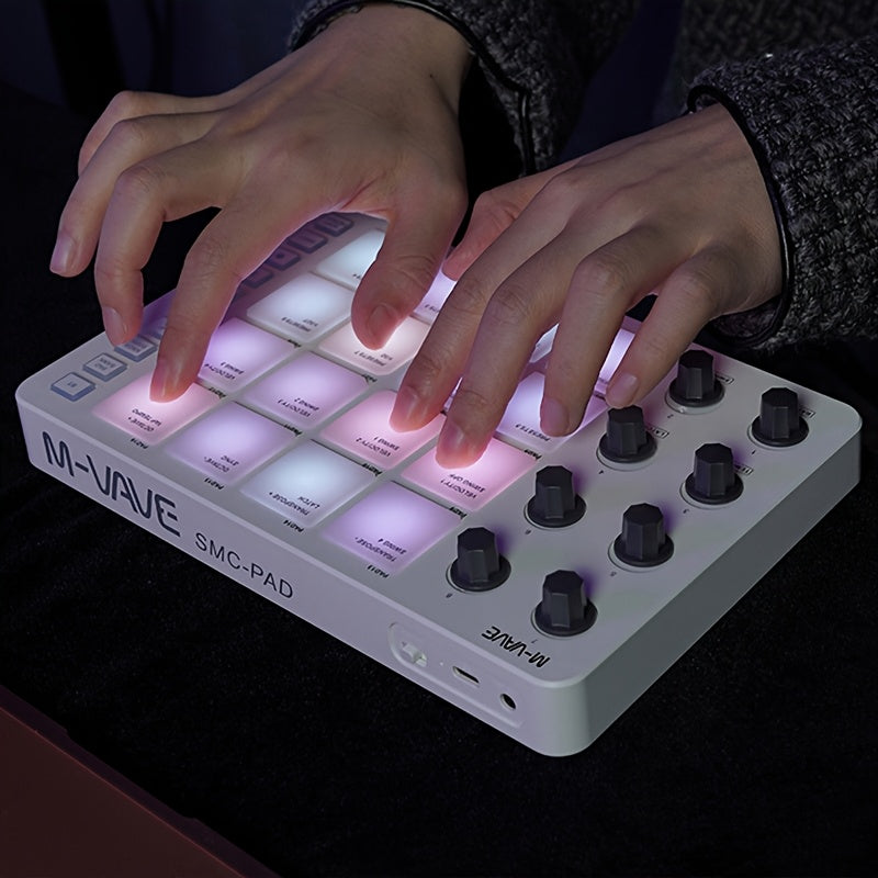 Wireless MIDI Controller, M-VAVE Portable MIDI Pad with 16 Drum Pads And 8 Knobs - USB Powered, Rechargeable 2000Mah Lithium Battery, Programmable Keyboard for Music Creation