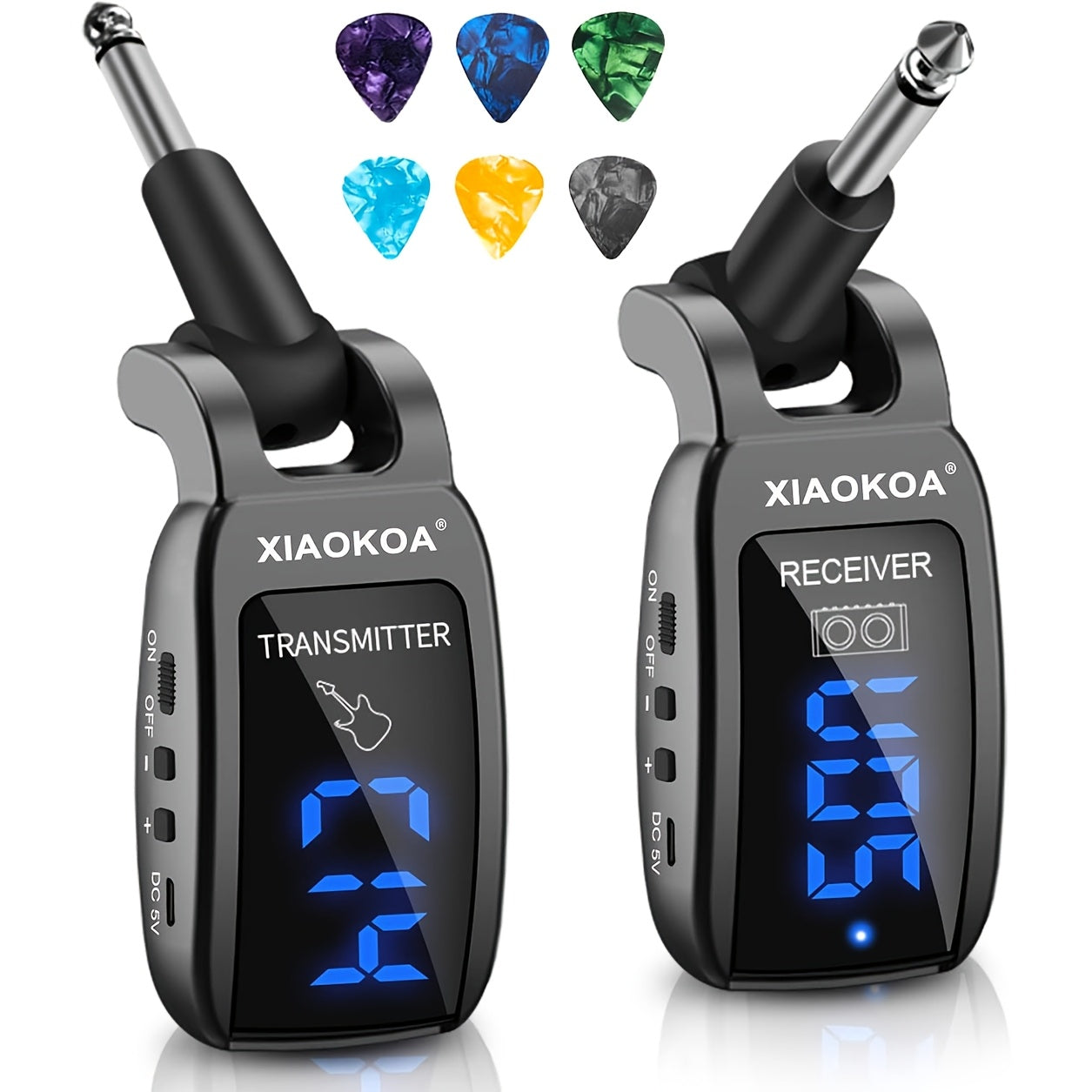 Wireless Guitar System, UHF Wireless Guitar Transmitter Receiver 164Feet Range with HD LED Screen for Electric Guitar Bass Musical Instruments