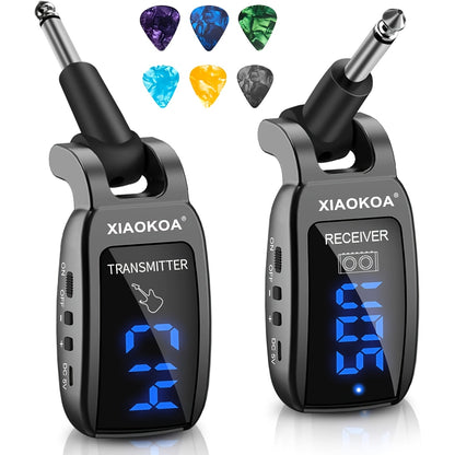 Wireless Guitar System, UHF Wireless Guitar Transmitter Receiver 164Feet Range with HD LED Screen for Electric Guitar Bass Musical Instruments