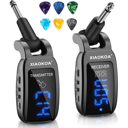 Wireless Guitar System, UHF Wireless Guitar Transmitter Receiver 164Feet Range with HD LED Screen for Electric Guitar Bass Musical Instruments