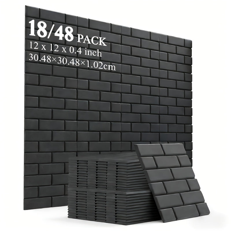 Self-Adhesive 18/48pcs Soundproof Wall Panels, High-Density Flame-Retardant Acoustic Foam Boards for Recording Studios, Home Theater, Game Rooms, Conference Rooms & Bedrooms-Layouts for Seamless Wall Coverage, Apartment Essentials, Renters Furniture