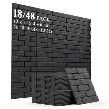 Self-Adhesive 18/48pcs Soundproof Wall Panels, High-Density Flame-Retardant Acoustic Foam Boards for Recording Studios, Home Theater, Game Rooms, Conference Rooms & Bedrooms-Layouts for Seamless Wall Coverage, Apartment Essentials, Renters Furniture