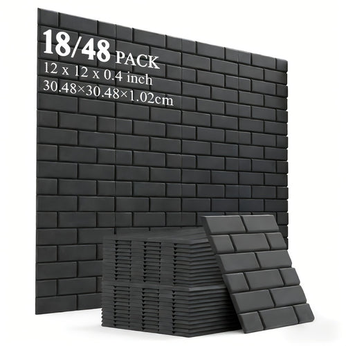 Self-Adhesive 18/48pcs Soundproof Wall Panels, High-Density Flame-Retardant Acoustic Foam Boards for Recording Studios, Home Theater, Game Rooms, Conference Rooms & Bedrooms-Layouts for Seamless Wall Coverage, Apartment Essentials, Renters Furniture