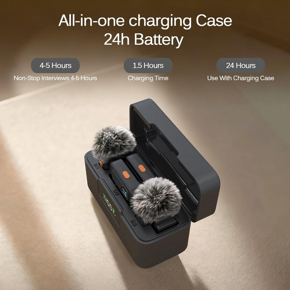 4-In-1 Mini Mic Wireless Lavalier Microphone System Clip-On Microphone for Iphone, Android, 48H Battery with Reverb & Mute Function, Video Recording, Vlogs, Live Streaming - Clear Audio Quality Microphone