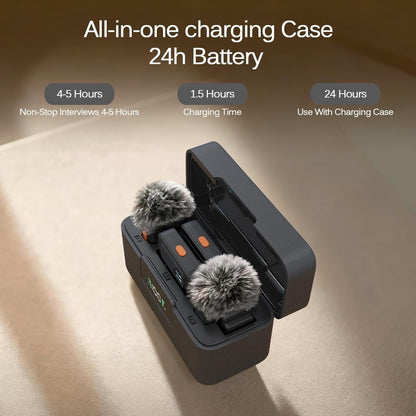 4-In-1 Mini Mic Wireless Lavalier Microphone System Clip-On Microphone for Iphone, Android, 48H Battery with Reverb & Mute Function, Video Recording, Vlogs, Live Streaming - Clear Audio Quality Microphone