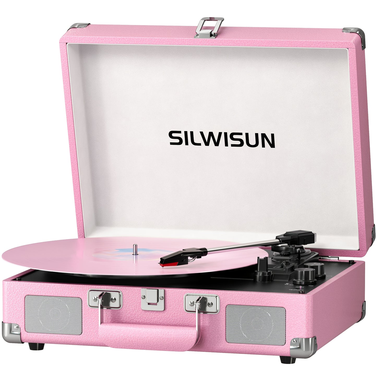 Vinyl Record Player Built in Battery 3 Speed Turntable with Wireless, Portable Suitcase, Built in Speakers, 3.5Mm Headphone Jack Aux In/Rca Out for Home Decoration Gift Pink Green Brown Black