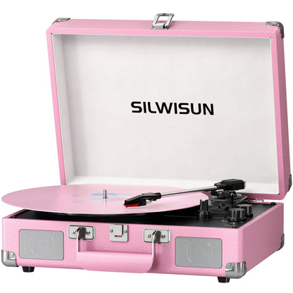 Vinyl Record Player Built in Battery 3 Speed Turntable with Wireless, Portable Suitcase, Built in Speakers, 3.5Mm Headphone Jack Aux In/Rca Out for Home Decoration Gift Pink Green Brown Black