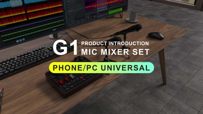 Podcast Equipment Bundle, All-in-One Audio Interface DJ Mixer with 2 Condenser Microphones, Recording Studio Kit Live Sound Card for Singing Broadcast, Live Streaming, Gaming