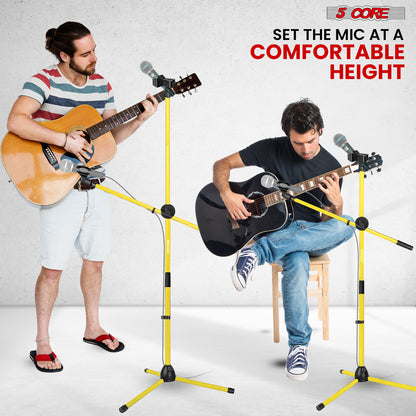 5 Core Microphone Stand Floor 2 Mic Clips Universal Height Adjustable 63" Dual Tripod Mic Stands w Telescoping Boom Arm Foldable Portable