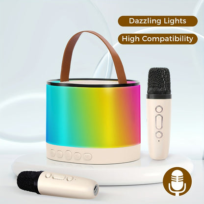 Portable Karaoke Speaker with 2 Wireless Mics, LED Lights and TWS