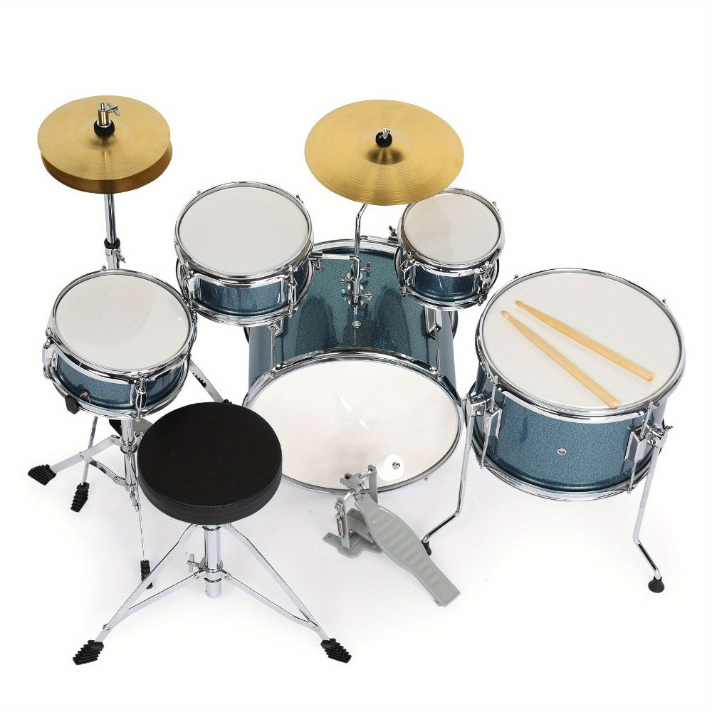 5-Piece Beginner Acoustic Drum Set with Stool, Pedal, Sticks and Wrench