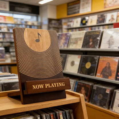 Wooden Vinyl Record Stand, Music Note Engraved Album Display Holder, Retro Vinyl Record Storage Rack for Turntable Player, Gift for Vinyl Collectors And Music Lovers