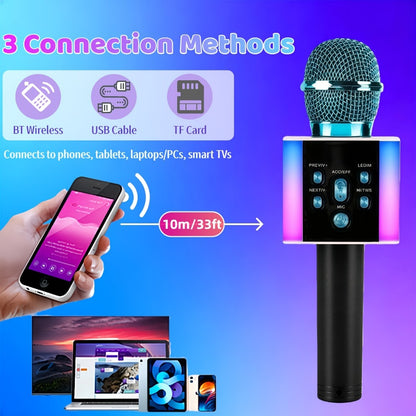 6-in-1 Wireless Karaoke Microphone Speaker with LED Lights and TWS