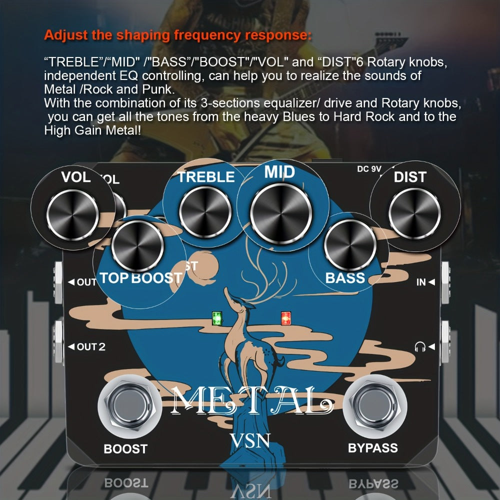 Guitar Effects Pedal, True Bypass, Heavy, Metal for Electric Guitar Or Bass Tone Shaping