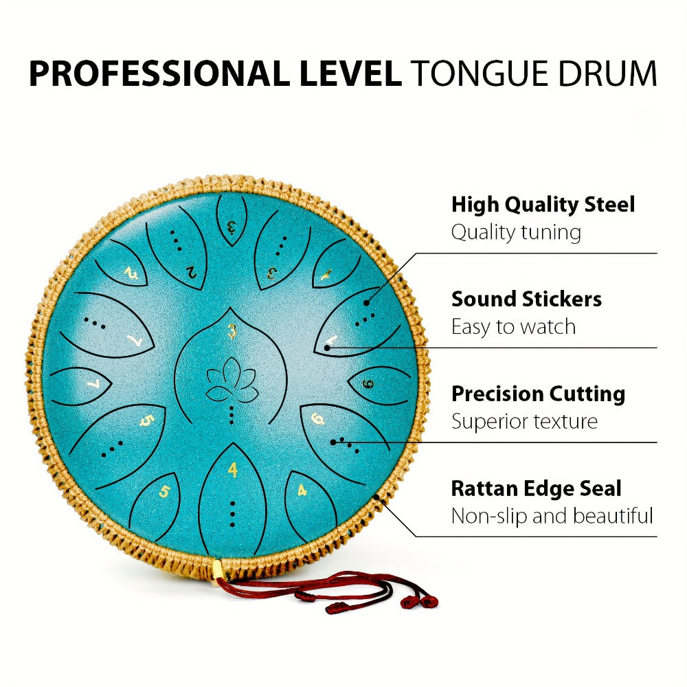 Steel Tongue Drum, 13-Inch 15-Note C Major Set with Mallets and Songbook