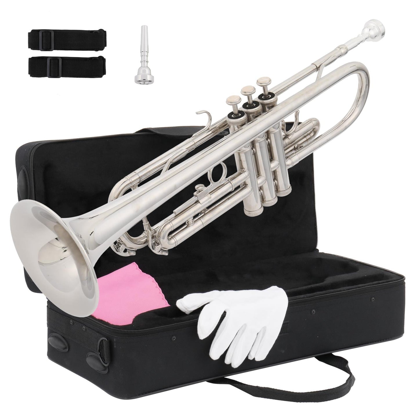 B Flat Silver Bb Trumpet for Concert Band with Case
