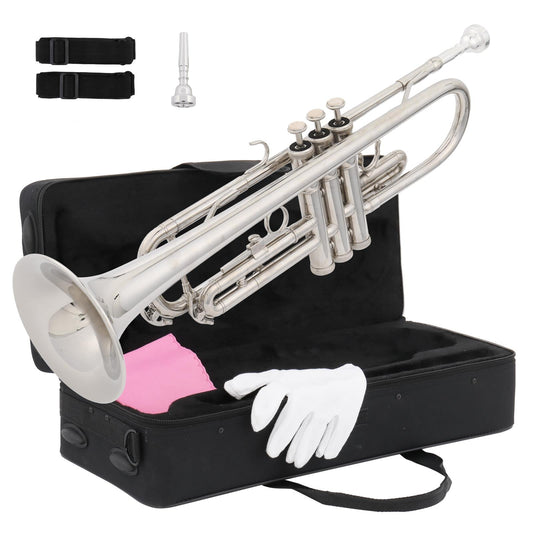 B Flat Silver Bb Trumpet for Concert Band with Case